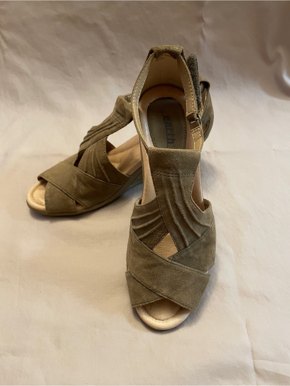 Women’s Tan Suede Peep-Toe Wedge
